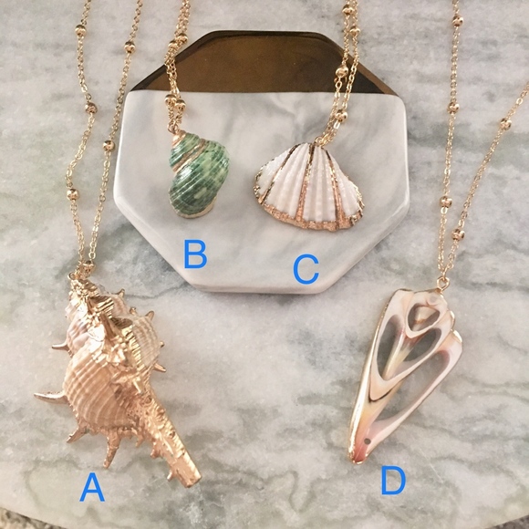 Gold Dipped Seashell Beaded Gold Pendant Necklace - Picture 4 of 8